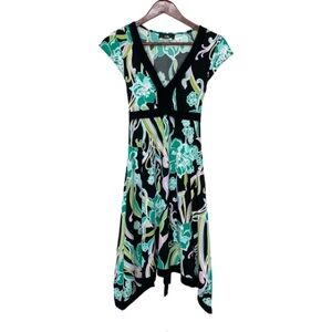 Vintage I.N. San Francisco Floral Asymmetrical V-Neck Stretchy Dress Size Small